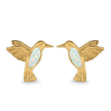 Hummingbird Stud Earrings Lab Created Opal 925 Sterling Silver (15mm)
