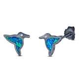 Hummingbird Stud Earring Created Opal Solid 925 Sterling Silver (10mm)