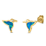 Hummingbird Stud Earring Created Opal Solid 925 Sterling Silver (10mm)