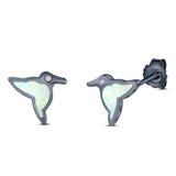 Hummingbird Stud Earring Created Opal Solid 925 Sterling Silver (10mm)