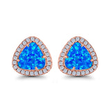 Halo Trillion Cut Stud Earrings Lab Created Opal Simulated CZ 925 Sterling Silver (12mm)