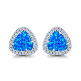 Halo Trillion Cut Stud Earrings Lab Created Opal Simulated CZ 925 Sterling Silver (12mm)