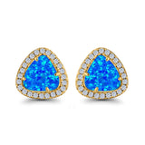 Halo Trillion Cut Stud Earrings Lab Created Opal Simulated CZ 925 Sterling Silver (12mm)