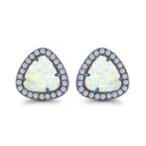 Halo Trillion Cut Stud Earrings Lab Created Opal Simulated CZ 925 Sterling Silver (12mm)