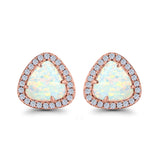 Halo Trillion Cut Stud Earrings Lab Created Opal Simulated CZ 925 Sterling Silver (12mm)
