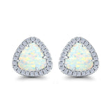 Halo Trillion Cut Stud Earrings Lab Created Opal Simulated CZ 925 Sterling Silver (12mm)