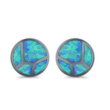 Round Stud Earrings Lab Created Opal 925 Sterling Silver (12mm)