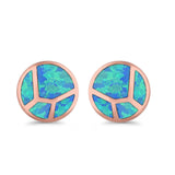 Round Stud Earrings Lab Created Opal 925 Sterling Silver (12mm)