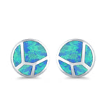 Round Stud Earrings Lab Created Opal 925 Sterling Silver (12mm)