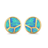 Round Stud Earrings Lab Created Opal 925 Sterling Silver (12mm)