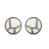Round Stud Earrings Lab Created Opal 925 Sterling Silver (12mm)