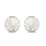 Round Stud Earrings Lab Created Opal 925 Sterling Silver (12mm)