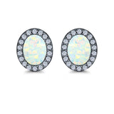 Halo Oval Stud Earrings Lab Created Opal Simulated CZ 925 Sterling Silver (11mm)