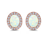 Halo Oval Stud Earrings Lab Created Opal Simulated CZ 925 Sterling Silver (11mm)