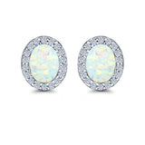 Halo Oval Stud Earrings Lab Created Opal Simulated CZ 925 Sterling Silver (11mm)