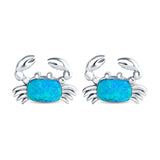 Crab Stud Earrings Lab Created Opal 925 Sterling Silver (14mm)