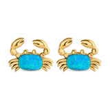 Crab Stud Earrings Lab Created Opal 925 Sterling Silver (14mm)