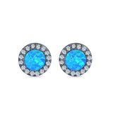 Halo Circle Stud Earrings Lab Created Opal Round Simulated CZ 925 Sterling Silver (14mm)