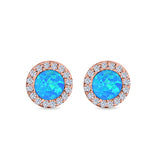 Halo Circle Stud Earrings Lab Created Opal Round Simulated CZ 925 Sterling Silver (14mm)