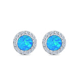 Halo Circle Stud Earrings Lab Created Opal Round Simulated CZ 925 Sterling Silver (14mm)