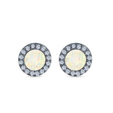 Halo Circle Stud Earrings Lab Created Opal Round Simulated CZ 925 Sterling Silver (14mm)