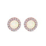 Halo Circle Stud Earrings Lab Created Opal Round Simulated CZ 925 Sterling Silver (14mm)