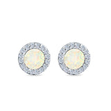 Halo Circle Stud Earrings Lab Created Opal Round Simulated CZ 925 Sterling Silver (14mm)