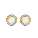 Halo Circle Stud Earrings Lab Created Opal Round Simulated CZ 925 Sterling Silver (14mm)