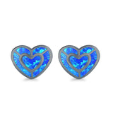 Heart Stud Earrings Lab Created Opal 925 Sterling Silver (15mm)