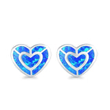 Heart Stud Earrings Lab Created Opal 925 Sterling Silver (15mm)