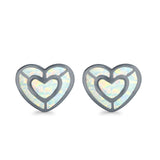 Heart Stud Earrings Lab Created Opal 925 Sterling Silver (15mm)