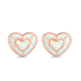 Heart Stud Earrings Lab Created Opal 925 Sterling Silver (15mm)