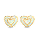 Heart Stud Earrings Lab Created Opal 925 Sterling Silver (15mm)