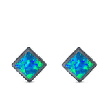 Princess Cut Stud Earrings Created Opal 925 Sterling Silver