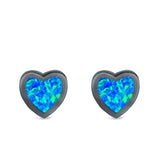 Heart Stud Earrings Created Opal 925 Sterling Silver (9mm)