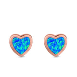 Heart Stud Earrings Created Opal 925 Sterling Silver (9mm)