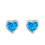 Heart Stud Earrings Created Opal 925 Sterling Silver (9mm)