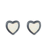 Heart Stud Earrings Created Opal 925 Sterling Silver (9mm)