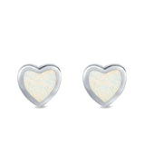 Heart Stud Earrings Created Opal 925 Sterling Silver (9mm)