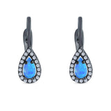 Halo Latchback Earrings Hoop Huggie Design Pear Created Opal Simulated CZ 925 Sterlig Silver(17mm)