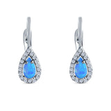 Halo Latchback Earrings Hoop Huggie Design Pear Created Opal Simulated CZ 925 Sterlig Silver(17mm)
