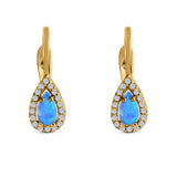 Halo Latchback Earrings Hoop Huggie Design Pear Created Opal Simulated CZ 925 Sterlig Silver(17mm)