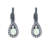 Halo Latchback Earrings Hoop Huggie Design Pear Created Opal Simulated CZ 925 Sterlig Silver(17mm)