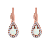 Halo Latchback Earrings Hoop Huggie Design Pear Created Opal Simulated CZ 925 Sterlig Silver(17mm)