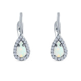 Halo Latchback Earrings Hoop Huggie Design Pear Created Opal Simulated CZ 925 Sterlig Silver(17mm)