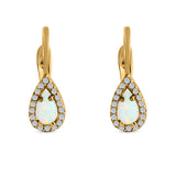 Halo Latchback Earrings Hoop Huggie Design Pear Created Opal Simulated CZ 925 Sterlig Silver(17mm)