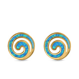 Spiral Stud Earrings Created Opal 925 Sterling Silver (13mm)