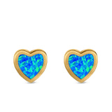 Solitaire Heart Stud Earrings Created Opal 925 Sterling Silver (6mm)