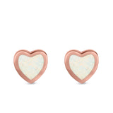 Solitaire Heart Stud Earrings Created Opal 925 Sterling Silver (6mm)