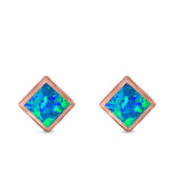 Square Solitaire Stud Earrings Created Opal 925 Sterling Silver (6mm)